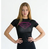 Under Armour Superman Top Girls YSM Black Short Sleeve Fitted Heat Gear