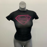Under Armour Superman Top Girls YSM Black Short Sleeve Fitted Heat Gear