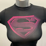 Under Armour Superman Top Girls YSM Black Short Sleeve Fitted Heat Gear