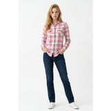 Ardene Women's Small Long Sleeve Pink White Plaid Button Up Polyester Shirt