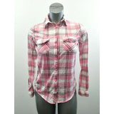 Ardene Women's Small Long Sleeve Pink White Plaid Button Up Polyester Shirt