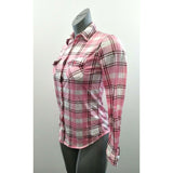 Ardene Women's Small Long Sleeve Pink White Plaid Button Up Polyester Shirt
