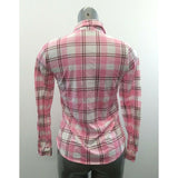 Ardene Women's Small Long Sleeve Pink White Plaid Button Up Polyester Shirt
