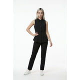 Women's Black Sheer Black Sleeveless Puplum Top Size XS Button Up Collar Blouse
