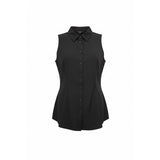 Women's Black Sheer Black Sleeveless Puplum Top Size XS Button Up Collar Blouse