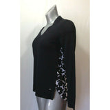 Tommy Hilfiger Women's Small Black w/ Print Back Long Sleeve V Neck Sweater