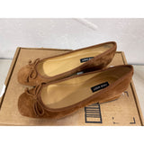 NINE WEST SARUH SQUARE TOE SLIP-ON PUMPS Cognac Suede 6M NEW