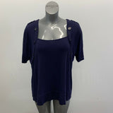 Women's Size 3XL Dark Blue Top Viscose/Spandex Short Sleeve Scoop Neck Blouse