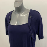 Women's Size 3XL Dark Blue Top Viscose/Spandex Short Sleeve Scoop Neck Blouse