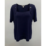 Women's Size 3XL Dark Blue Top Viscose/Spandex Short Sleeve Scoop Neck Blouse