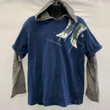 Hurley Kid's Blue Coloured Long Sleeve Shirt with Hurley Logo and Grey Sleeves with Hood Size 6M (5-6 Years) Cotton