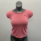 Ralph Lauren T shirt Girls Youth Short Sleeve Pink Ruffle Crew Neck