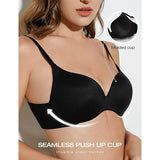 Deyllo W108-Y Push Up Bra Smoothing T-Shirt Padded Underwire Black 34C NWT