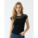 Buffalo David Bitton Women's Black Lace Top T-Shirt Size Small Cotton