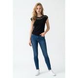 Buffalo David Bitton Women's Black Lace Top T-Shirt Size Small Cotton