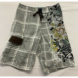 Brody Men's Board Shorts Size 30 Gray White Plaid Graphic Polyester Swim Shorts