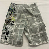Brody Men's Board Shorts Size 30 Gray White Plaid Graphic Polyester Swim Shorts