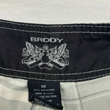 Brody Men's Board Shorts Size 30 Gray White Plaid Graphic Polyester Swim Shorts