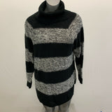 Jordache Turtleneck Sweater Women's Small Black Gray Striped Long Sleeve Arcylic
