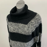 Jordache Turtleneck Sweater Women's Small Black Gray Striped Long Sleeve Arcylic