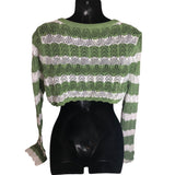 Zaful Women's Small Cropped Green White Loose Knit Long sleeve Vis/Nylon NWOT