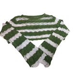 Zaful Women's Small Cropped Green White Loose Knit Long sleeve Vis/Nylon NWOT