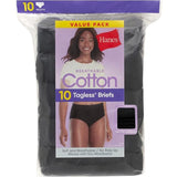 Hanes PW40BK Women's Tagless Cotton Briefs 10 Pack 6 Medium Black NWT