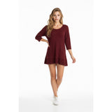 C.M.C Women's Brown 3/4 Sleeve Plated Flared Out Bottom Dress Size Medium Rayon Blend