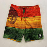 LRG. Co. Clothing & Equipment Men's Multi Coloured Board Shorts Striped Tree Graphic on Right Side with Front Drawstring Size 36 Polyester