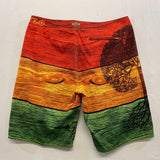 LRG. Co. Clothing & Equipment Men's Multi Coloured Board Shorts Striped Tree Graphic on Right Side with Front Drawstring Size 36 Polyester