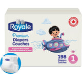 Royale Premium Diapers, Size 1 (8-14 lb), 198 Count, Disposable Baby Diapers NEW