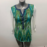 Miracle Body By Miraclesuit V Neck Blouse Women's Size S Henley Neck Long Sleeve Top