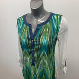 Miracle Body By Miraclesuit V Neck Blouse Women's Size S Henley Neck Long Sleeve Top