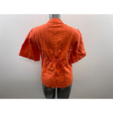 Orvis Women's Button Up V Neck Blouse Size Small Orange Striped Short Sleeve Cotton