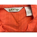 Orvis Women's Button Up V Neck Blouse Size Small Orange Striped Short Sleeve Cotton