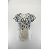 Mexx Women's Medium Green Purple Floral Boho Keyhole Scoop Top