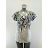 Mexx Women's Medium Green Purple Floral Boho Keyhole Scoop Top