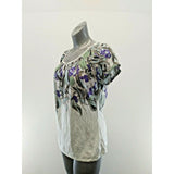 Mexx Women's Medium Green Purple Floral Boho Keyhole Scoop Top