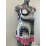 Ricki's Women's Large Sleeveless Blue Striped & Floral Rayon Blend Tank Top NEW