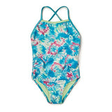 Speedo Girls' Swimsuit One Piece Cross Back Multi Straps Blue Atoll, 7 Big Kid