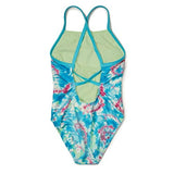 Speedo Girls' Swimsuit One Piece Cross Back Multi Straps Blue Atoll, 7 Big Kid