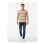 Tommy Hilfiger Men's Medium Beige Striped Short Sleeve Cotton Pique Polo Shirt