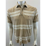 Tommy Hilfiger Men's Medium Beige Striped Short Sleeve Cotton Pique Polo Shirt