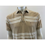 Tommy Hilfiger Men's Medium Beige Striped Short Sleeve Cotton Pique Polo Shirt