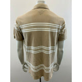 Tommy Hilfiger Men's Medium Beige Striped Short Sleeve Cotton Pique Polo Shirt