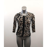 Gerry Weber Cheetah Print Blouse Women's Size 10  Round Neck 3/4 Sleeve Beaded Flowers