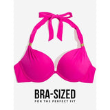Smart & Sexy SA1005 Swim Secret Push-up Halter Bikini Top 36B Fuchia Sizzle NWT
