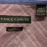 Vince Camuto Dress Shirt Men's 17 1/2 XL Slim Fit Cotton Purple checked button front long sleeve