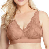Glamorise #7013 Womens Lace Plunge Bralette Wirefree Cappuccino