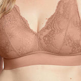 Glamorise #7013 Womens Lace Plunge Bralette Wirefree Cappuccino